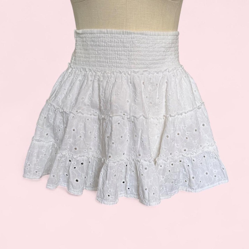American Eagle white cotton and linen eyelet circle skirt